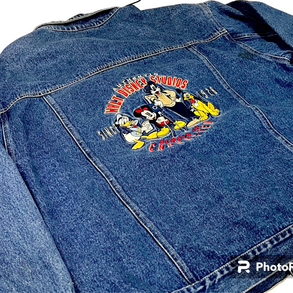 Vintage Walt Disney Studios Denim Jacket Mickey, Donald, Minnie, Goofy, Pluto